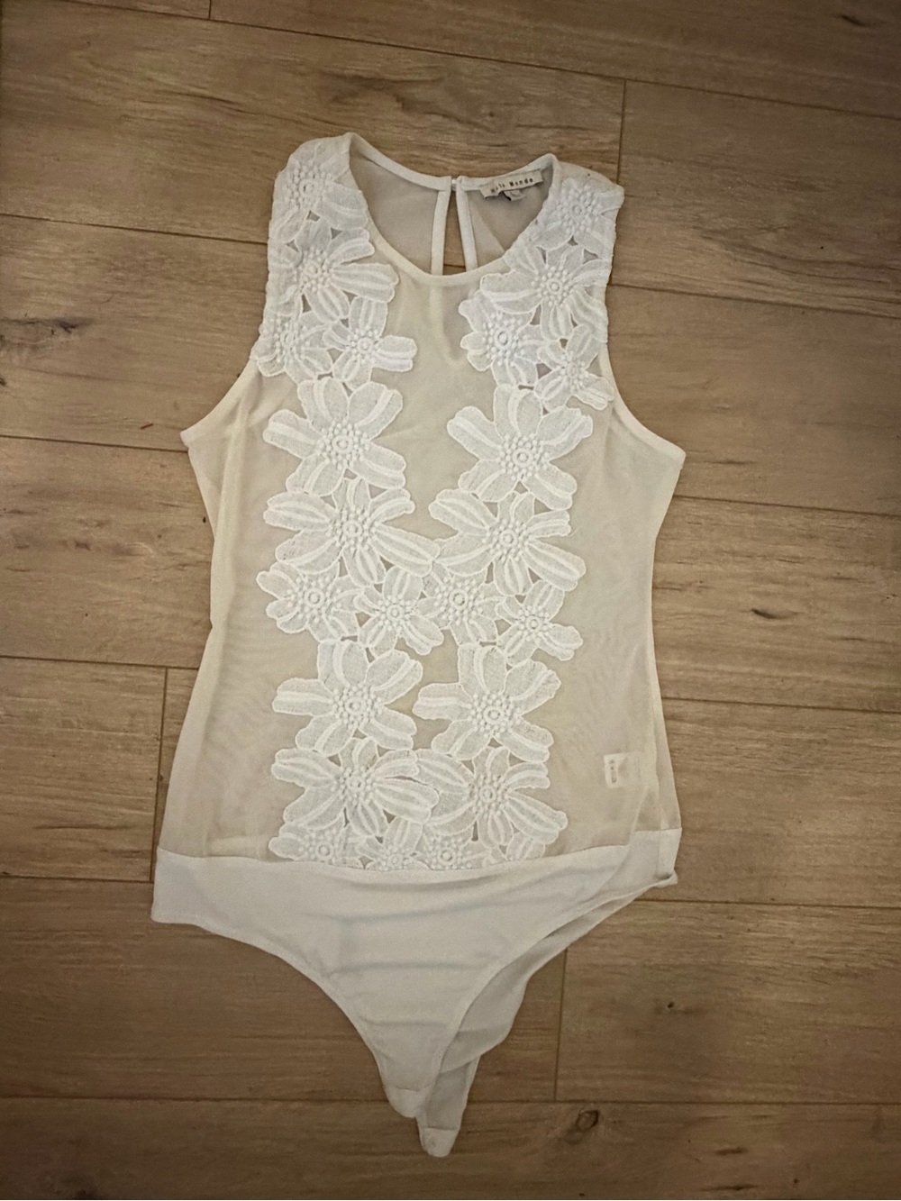 Haute Monde White Floral Lace Mesh Bodysuit